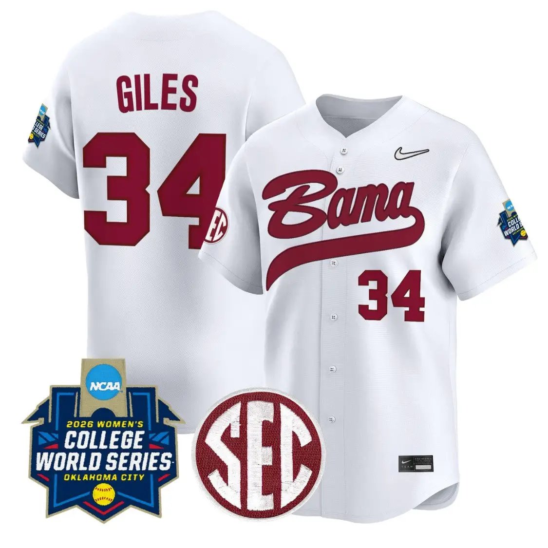 Marlie Giles Jersey #34 Alabama Softball 2026 World Series Stitched by My Store