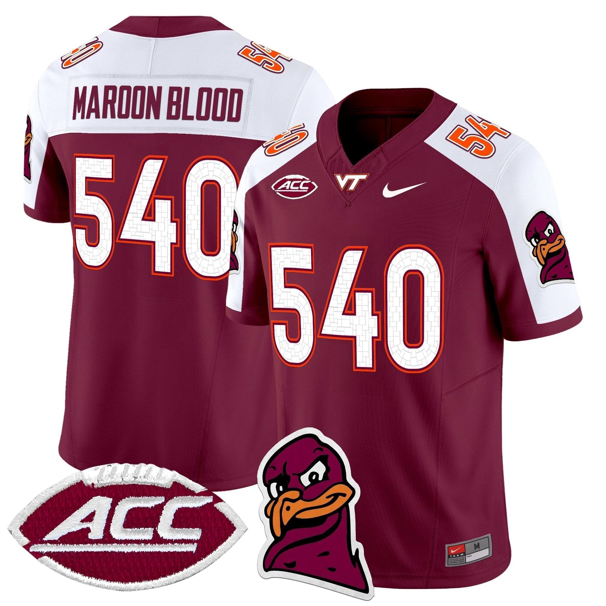 Maroon Blood Jersey #540 Virginia Tech Hokies 2025 Stitched Maroon Alternate by NCAA Football Jersey