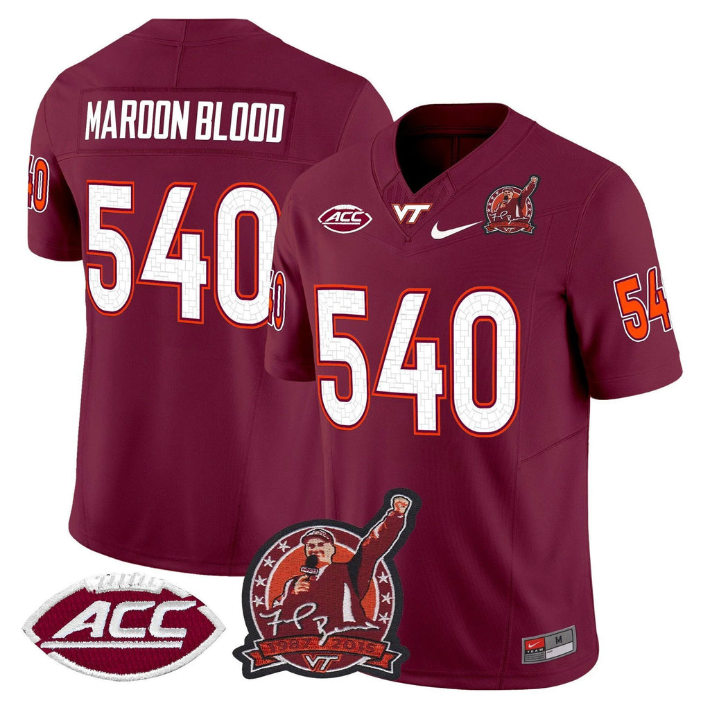 Maroon Blood Jersey #540 Virginia Tech Hokies Coach Frank Beamer 2025 Maroon by My Store
