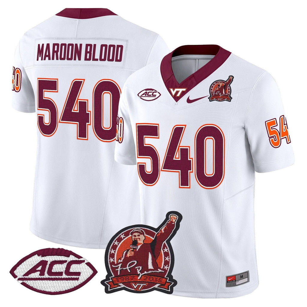 Maroon Blood Jersey #540 Virginia Tech Hokies Coach Frank Beamer 2025 White by My Store