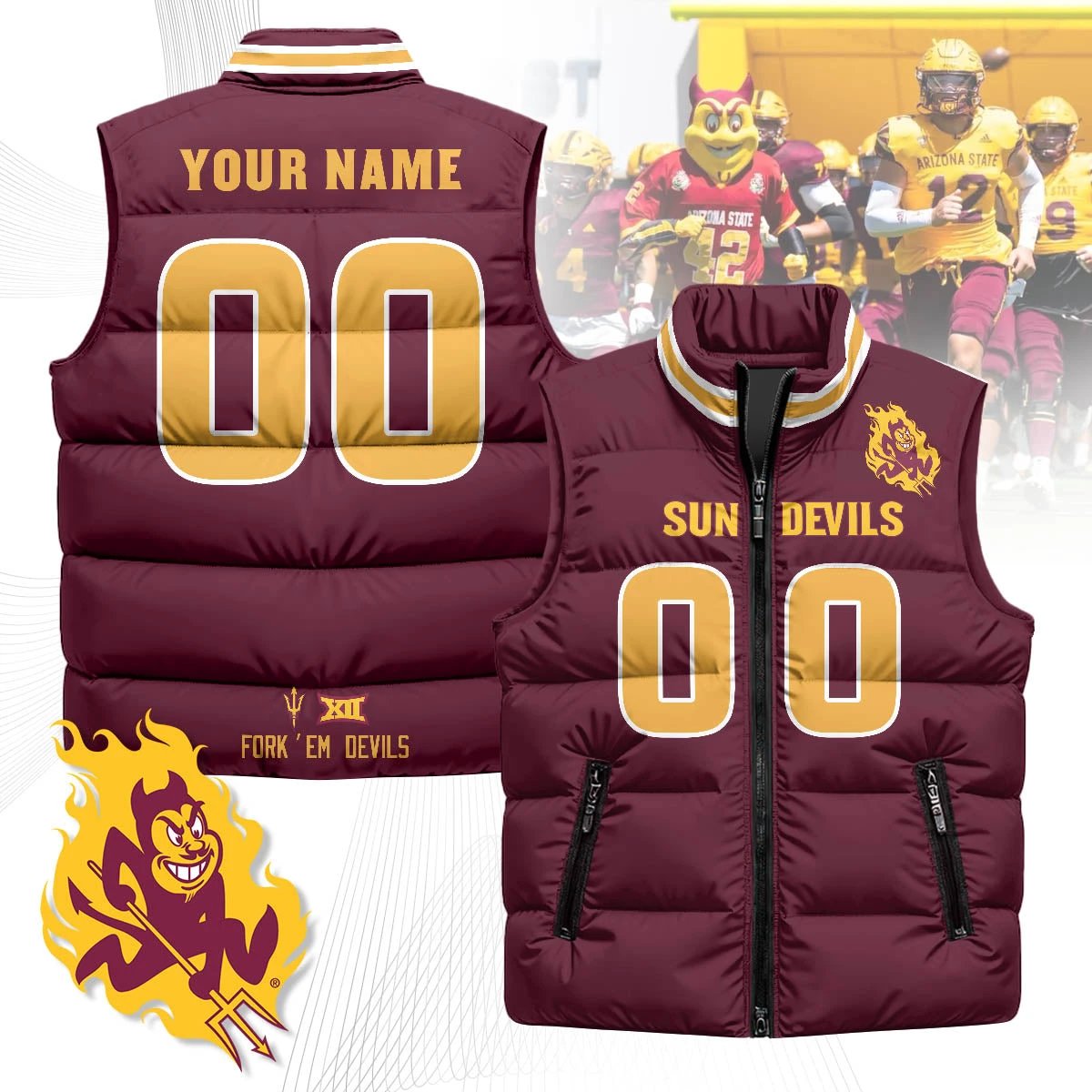 Personalized Arizona State Sun Devils Unisex Puffer Vest by Arizona State Sun Devils