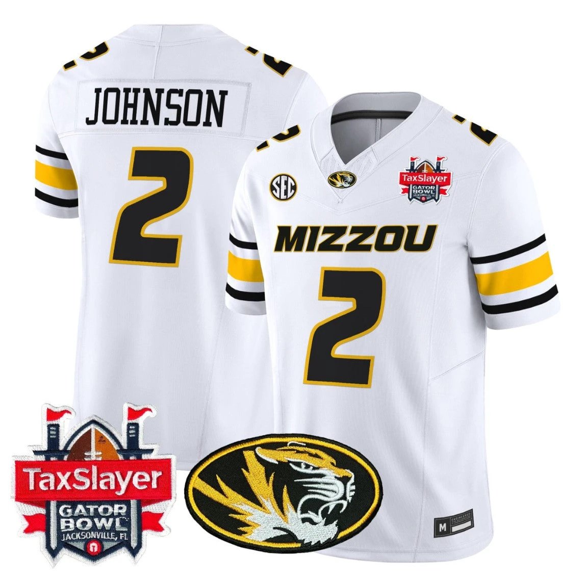 Marquis Johnson Jersey #2 Missouri Tigers 2025 Gator Bowl Vapor Stitched by My Store NCAA Football Jerseys