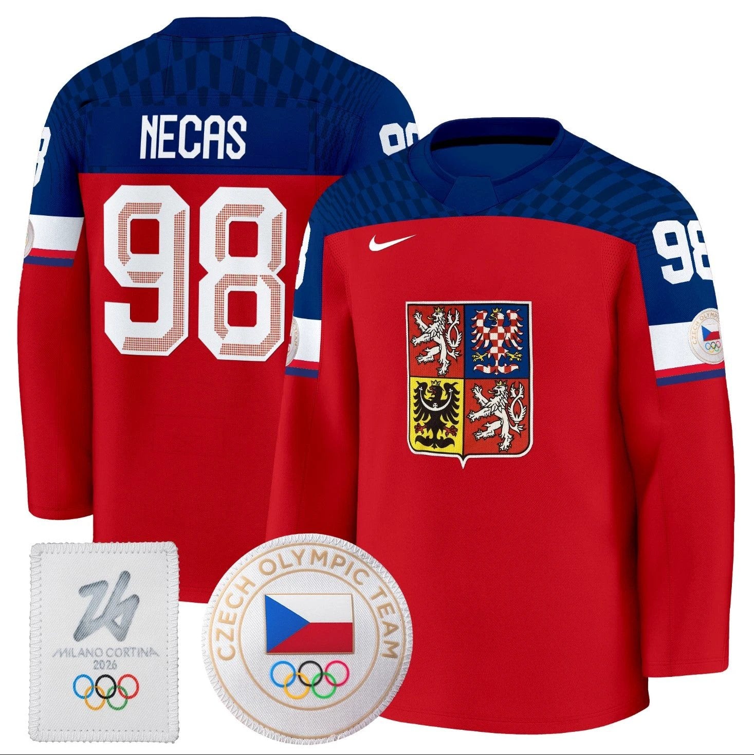 Martin Necas Jersey #98 Czechia Olympic 2026 Premium Hockey Stitched Red by Hockey David