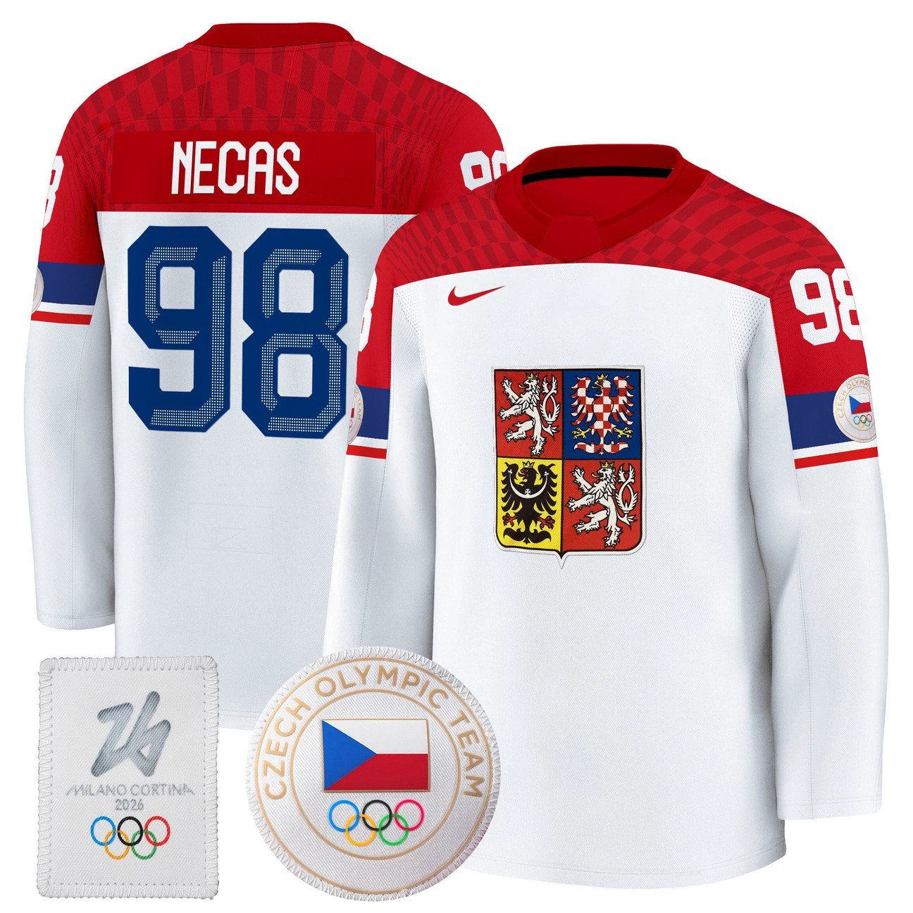Martin Necas Jersey #98 Czechia Olympic 2026 Premium Hockey Stitched White by Hockey David