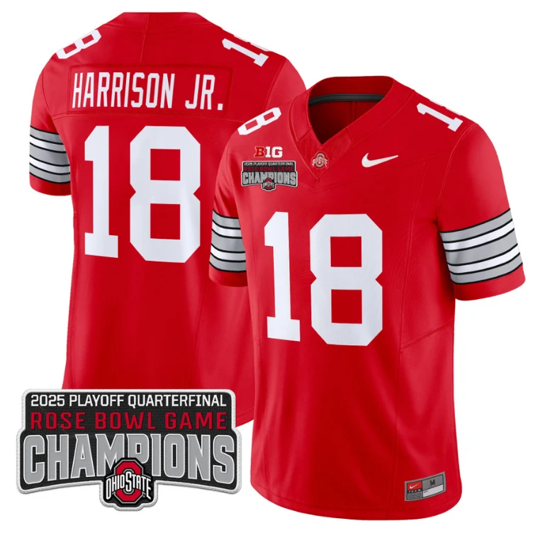 Marvin Harrison Jr Jersey #18 Ohio State 2025 Rose Bowl Champions Patch Red by NCAA Football Jersey