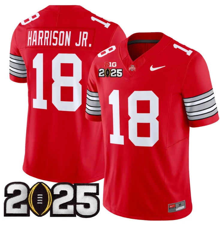 Marvin Harrison Jr Jersey #18 Ohio State 'Heritage Stripe' 2025 CFP Final Red by NCAA Football Jersey