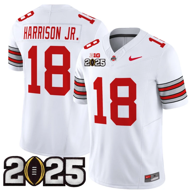 Marvin Harrison Jr Jersey #18 Ohio State 'Heritage Stripe' 2025 CFP Final White by NCAA Football Jersey