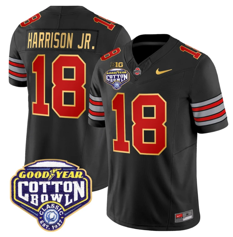 Marvin Harrison Jr Jersey #18 Ohio State 'Heritage Stripe' Cotton Bowl Black by My Store