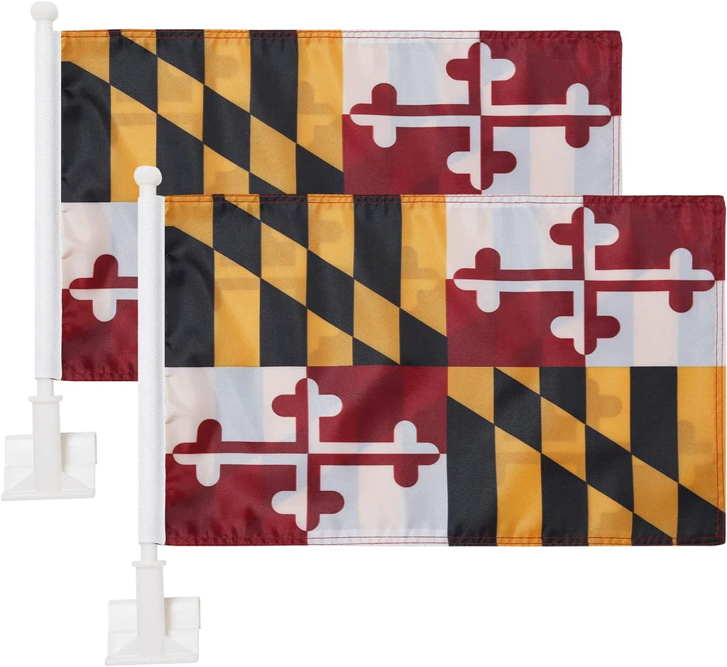 Maryland State Flag Car Window Flag of Maryland 11X18 Inch(28x46cm) 100% Polyester, Strong White Flagpole by flagsshop