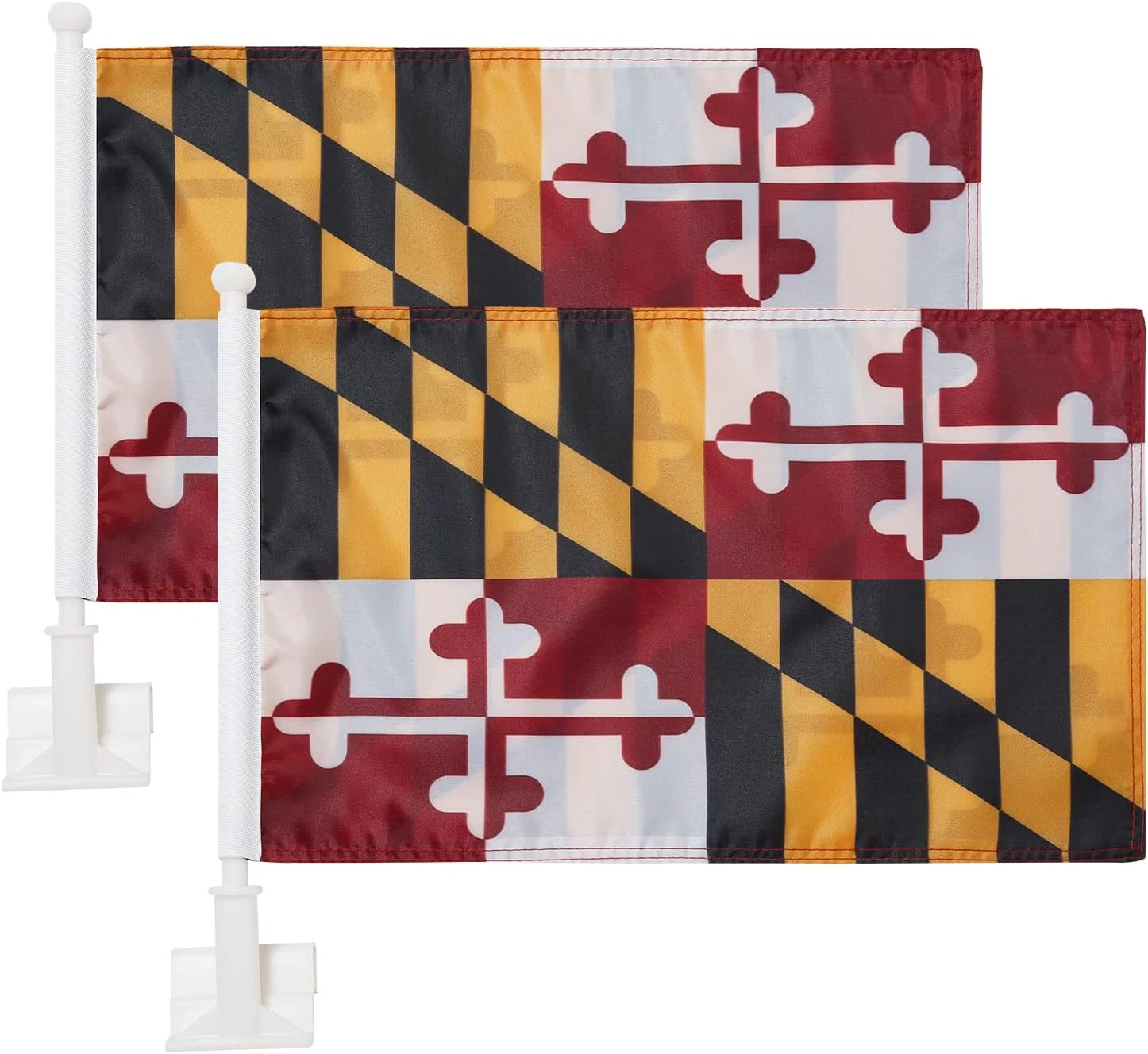 Maryland State Flag Car Window Flag of Maryland 11X18 Inch(28x46cm) 100% Polyester, Strong White Flagpole by flagsshop