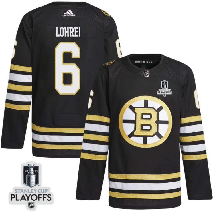 Mason Lohrei 6 Boston Bruins 2024 NHL Playoffs Patch Home Jersey - Men, Black by Hockey David