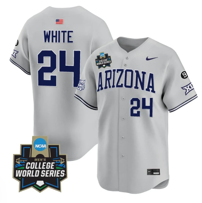 Mason White Jersey #24 Arizona Wildcats 2025 World Series Stitched Gray by My Store