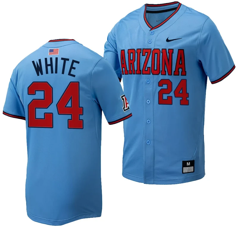 Mason White Jersey #24 Arizona Wildcats Replica Baseball Full-Button Light Blue by My Store