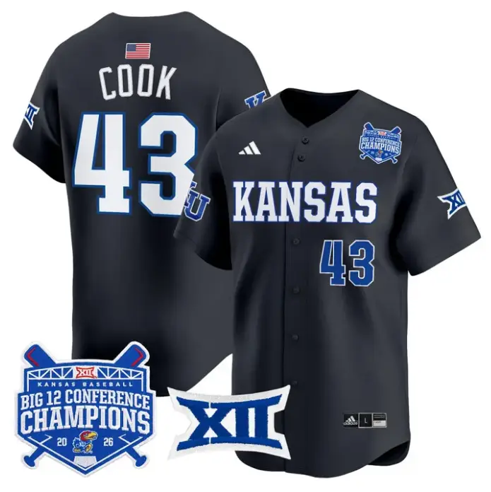Mason Cook Jersey #43 Kansas Jayhawks Big 12 Champions 2026 Stitched by My Store