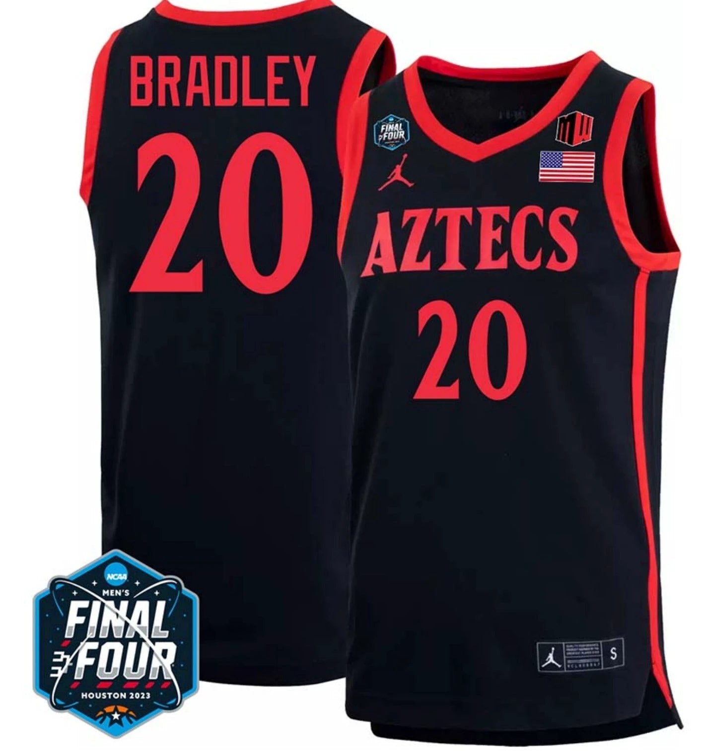 Matt Bradley Jersey San Diego State Aztecs College Basketball 2023 NCAA Final Four Black #20 by My store basketball