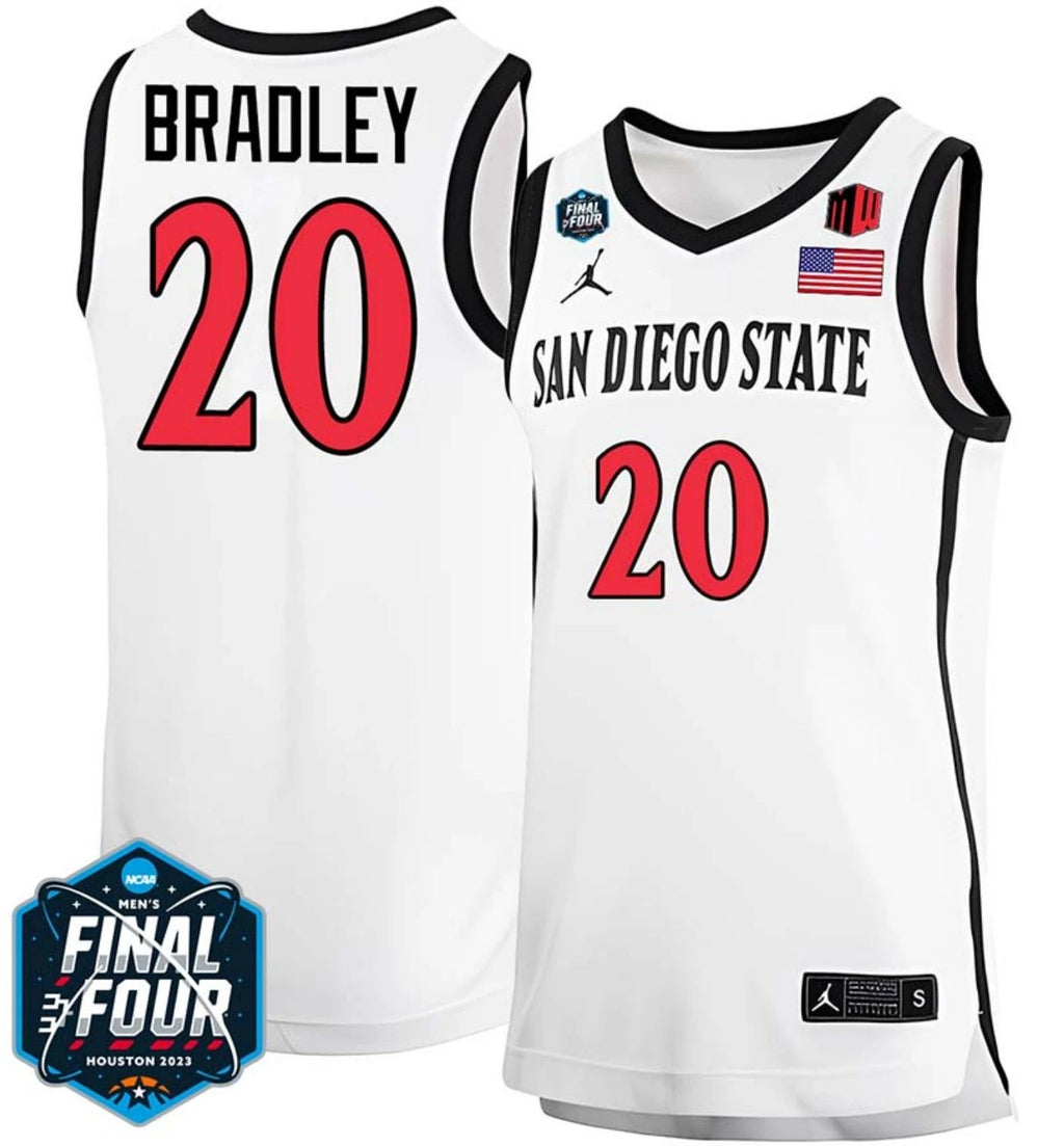 Matt Bradley Jersey San Diego State Aztecs College Basketball 2023 NCAA Final Four White #20 by My store basketball