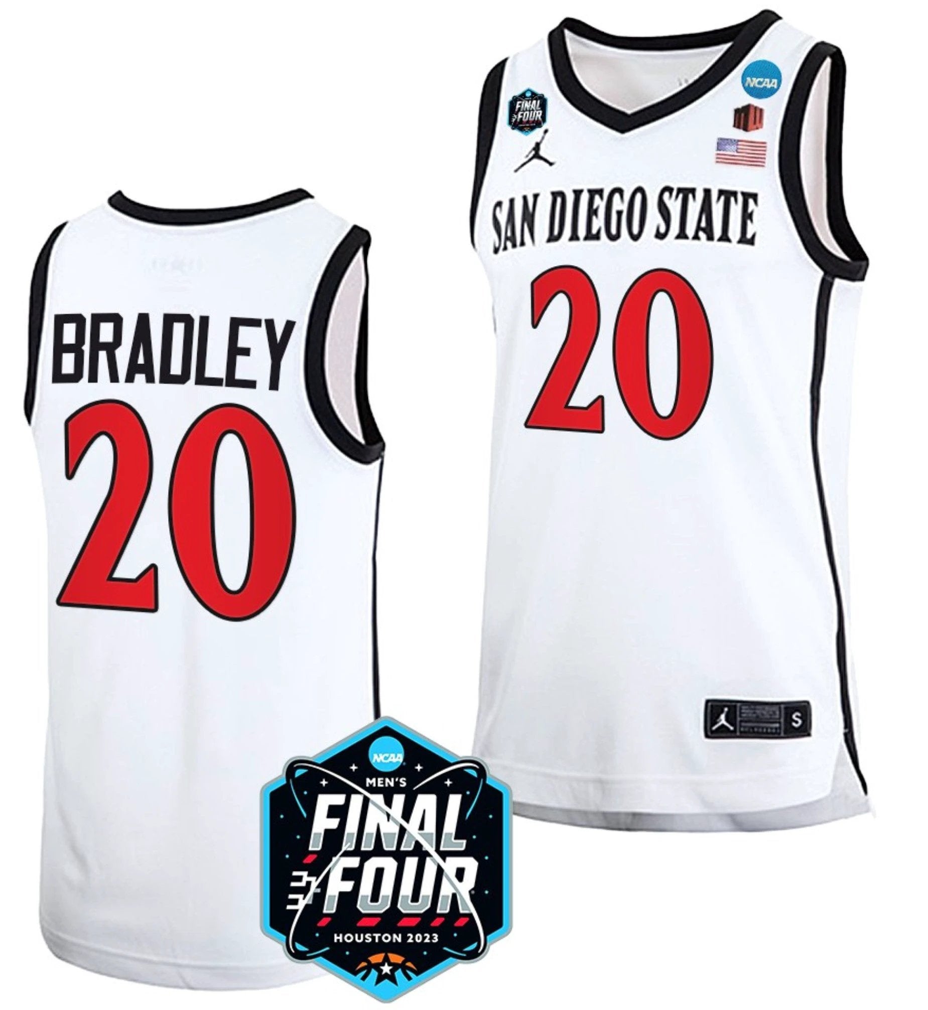 Matt Bradley Jersey San Diego State Aztecs College Basketball 2023 NCAA Final Four White #20 by My store basketball