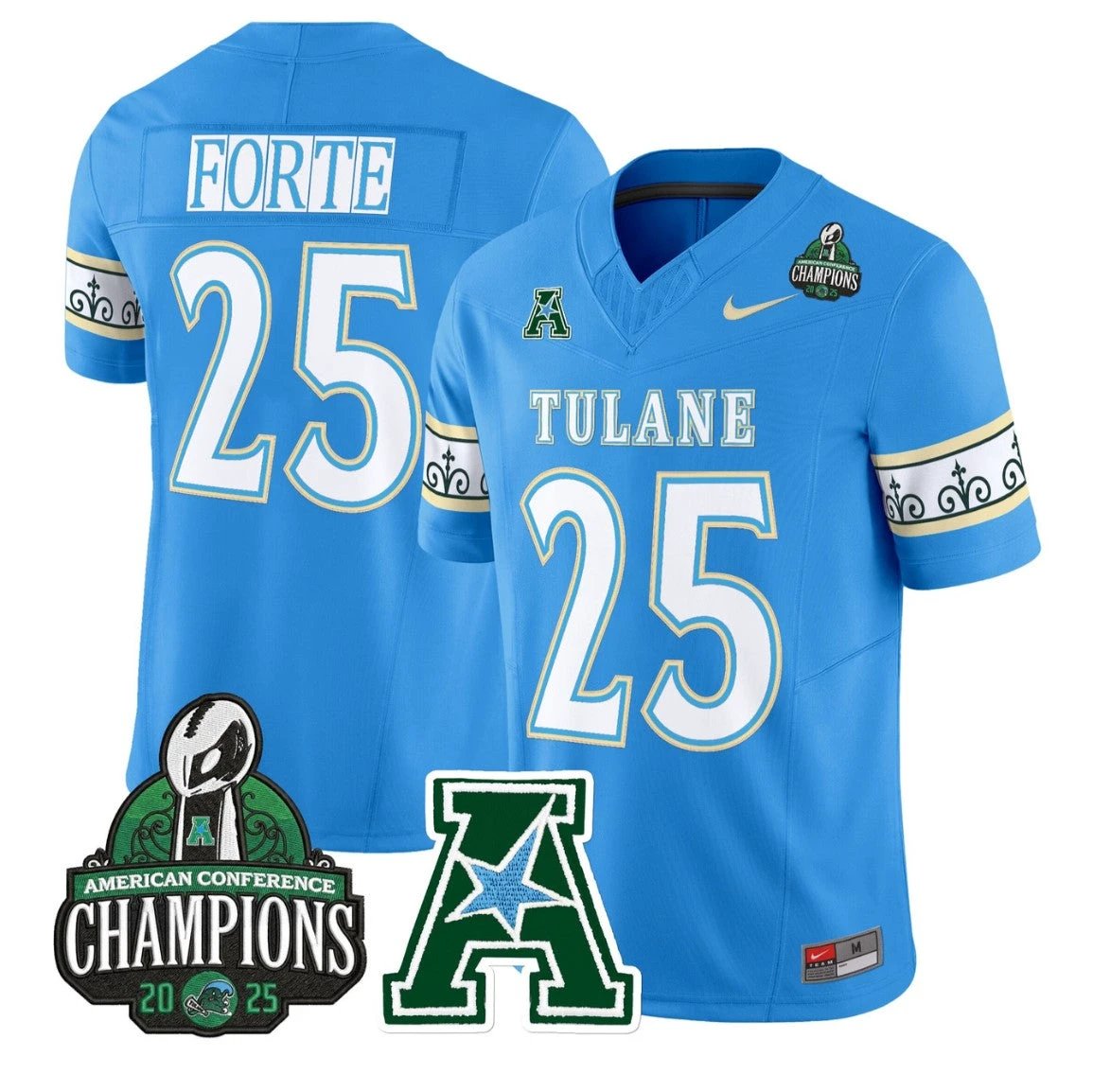 Matt Forte Jersey #25 Tulane Green Wave City Edition 2025 AAC Champions Blue by NCAA Football Jersey
