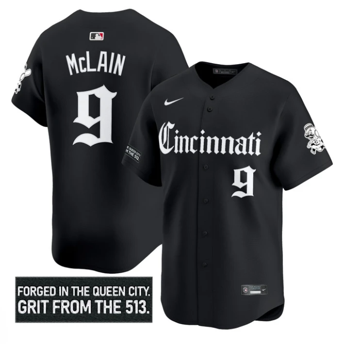 Matt McLain Jersey #9 Cincinnati Reds Gothic Queen City Edition Stitched Black by My Store
