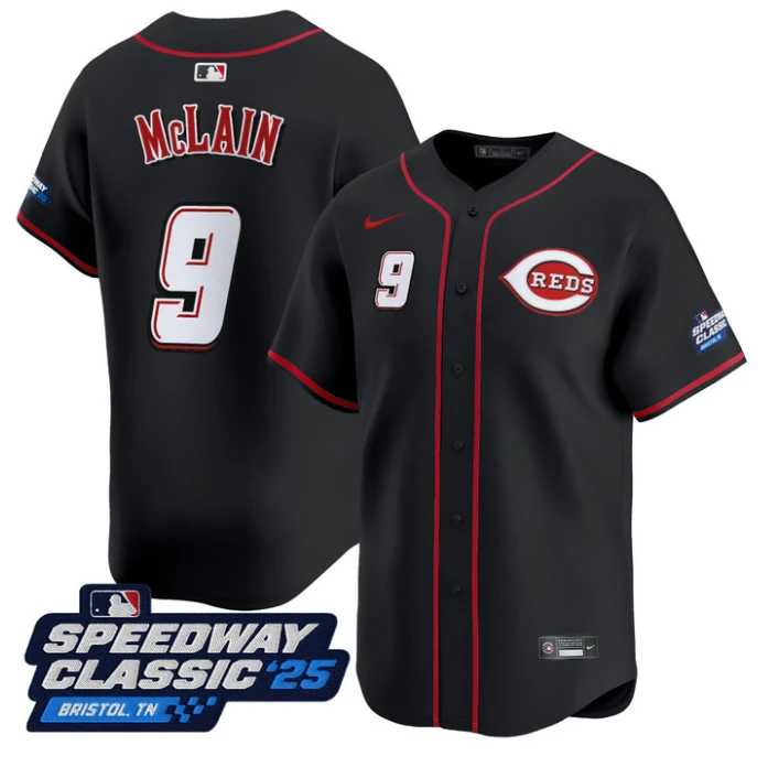 Matt McLain Jersey #9 Cincinnati Reds Speedway Classic Limited Stitched Black by My Store