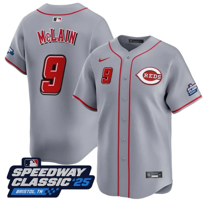 Matt McLain Jersey #9 Cincinnati Reds Speedway Classic Limited Stitched Gray by My Store