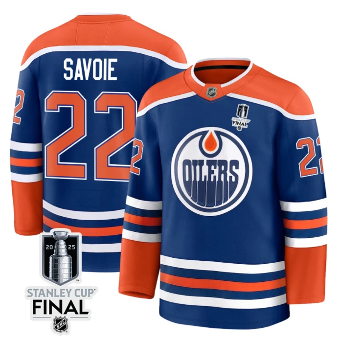 Matt Savoie 22 Edmonton Oilers 2025 STANLEY CUP Final Patch Home Men Jersey Royal by Hockey David