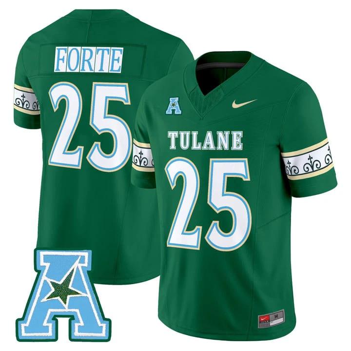 Matt Forte Jersey #25 Tulane Green Wave 2025 City Edition Stitched by My Store NCAA Football Jerseys