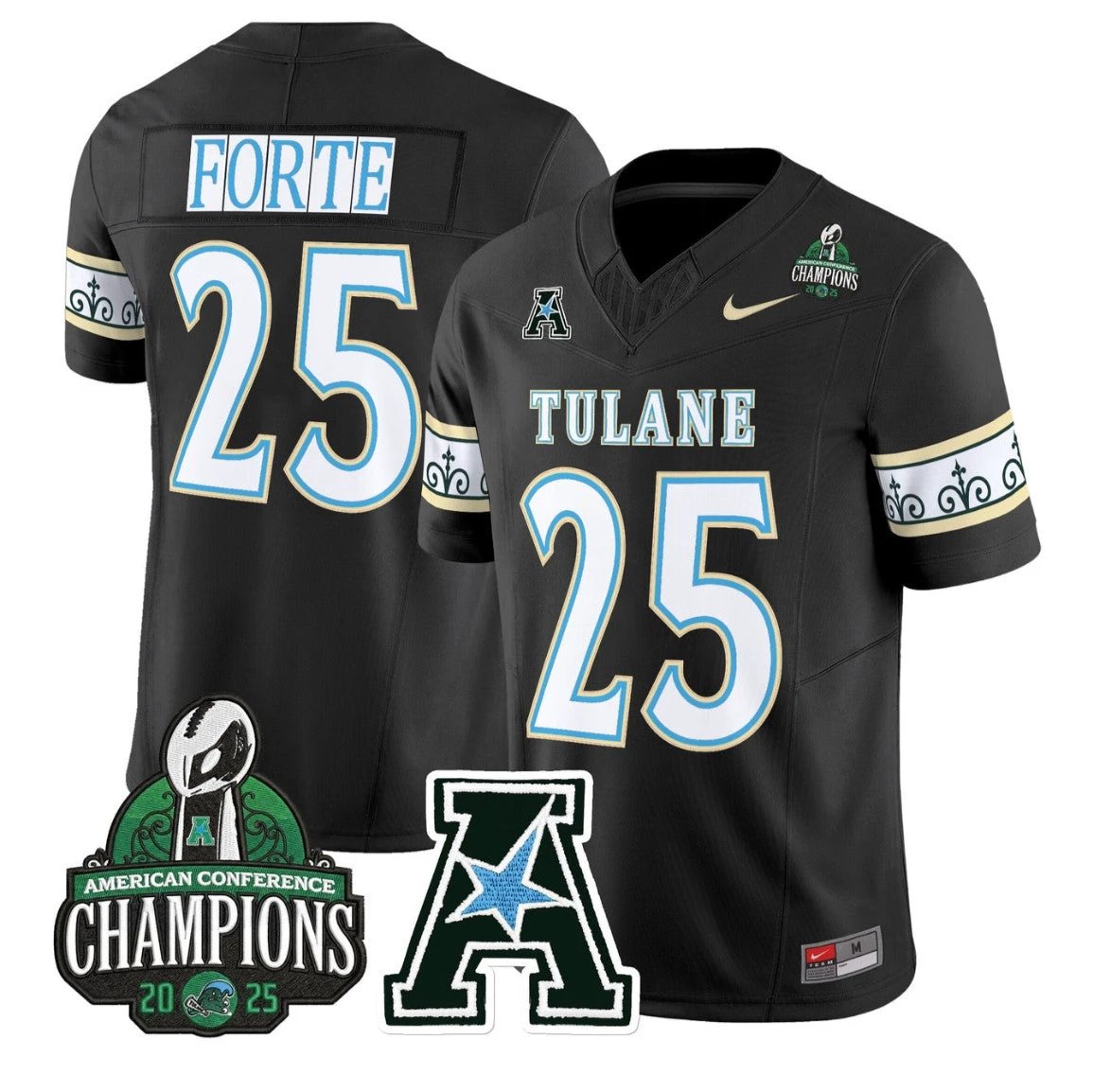 Matt Forte Jersey #25 Tulane Green Wave City Edition 2025 AAC Champions by My Store NCAA Football Jerseys