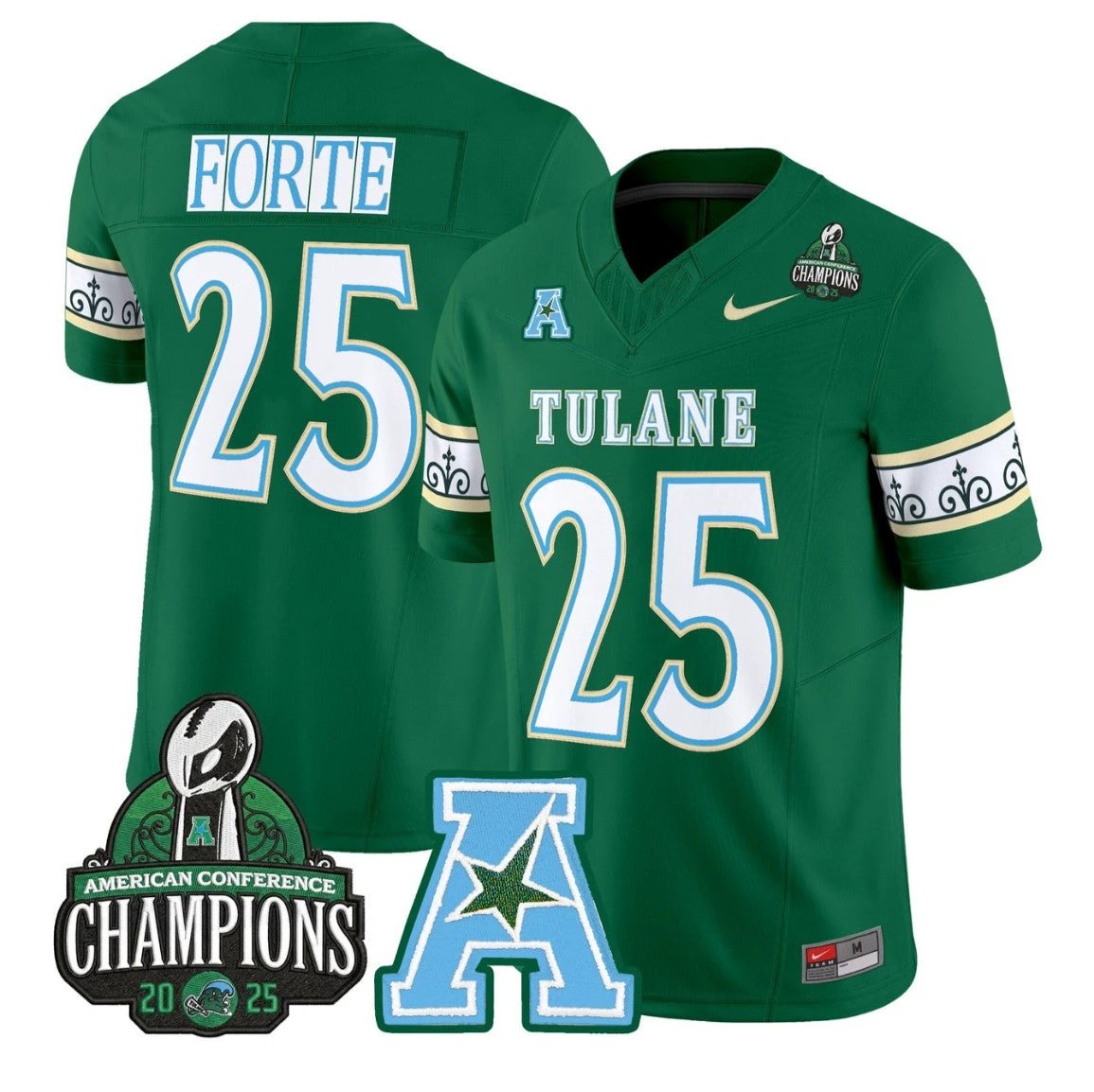 Matt Forte Jersey #25 Tulane Green Wave City Edition 2025 AAC Champions by My Store NCAA Football Jerseys