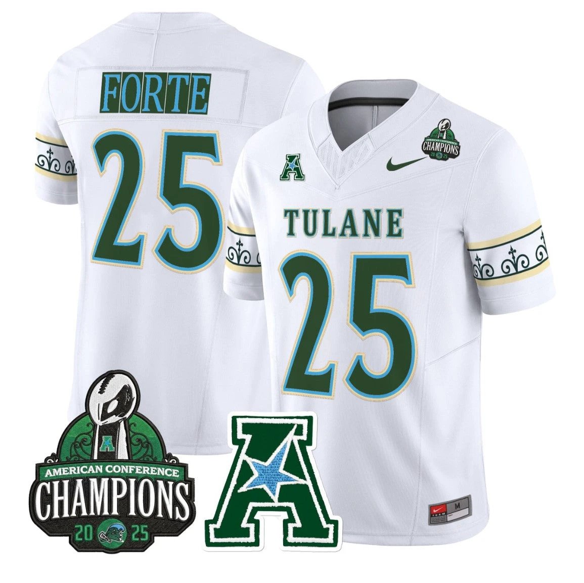 Matt Forte Jersey #25 Tulane Green Wave City Edition 2025 AAC Champions by My Store NCAA Football Jerseys