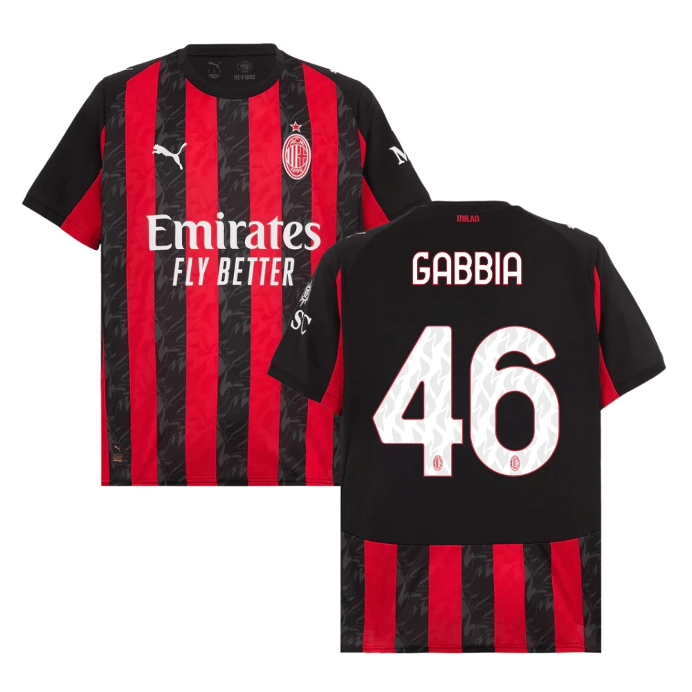 Matteo Gabbia 46 AC Milan 2025-26 Home Match Jersey – Black Red by Soccer Jersey