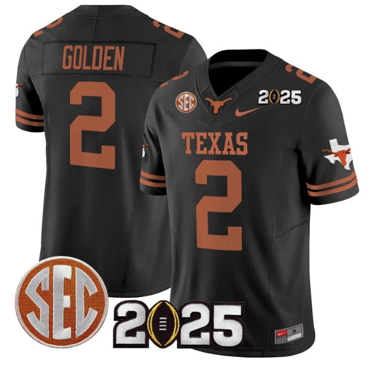 Matthew Golden Jersey #2 Texas Longhorns 2025 CFP Final Patch Black by NCAA Football Jersey