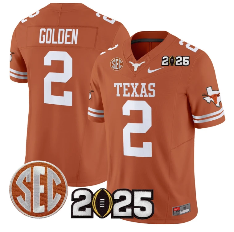 Matthew Golden Jersey #2 Texas Longhorns 2025 CFP Final Patch Texas Orange by NCAA Football Jersey
