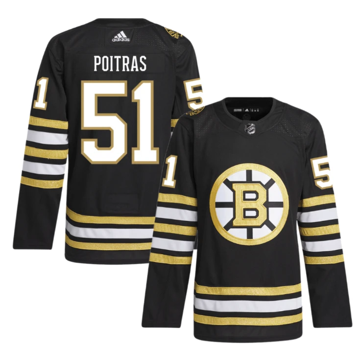 Matthew Poitras 51 Boston Bruins 100th Anniversary Primegreen Home Men Jersey Black by Hockey David