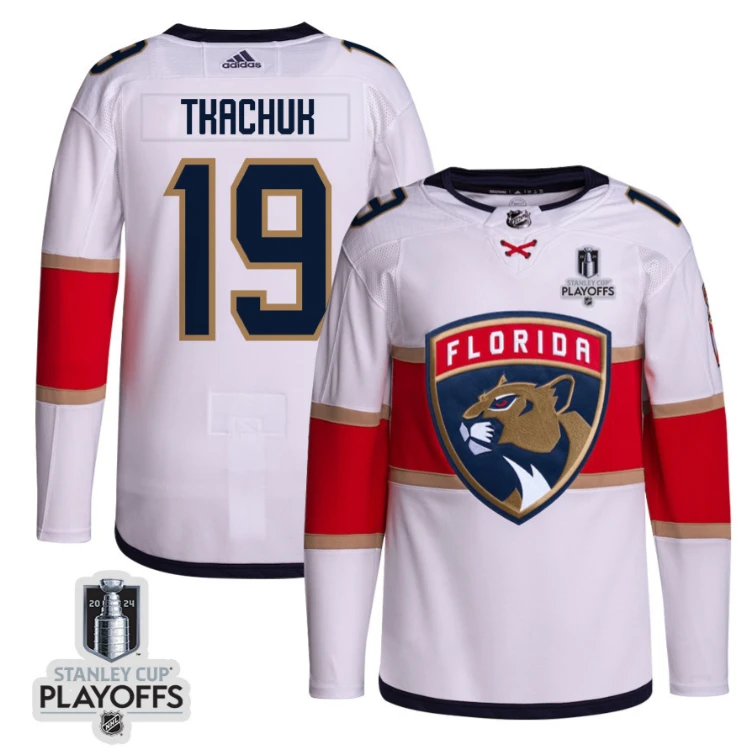 Matthew Tkachuk 19 Florida Panthers 2024 NHL Playoffs Patch Away Jersey Customized - Men, White by Hockey David