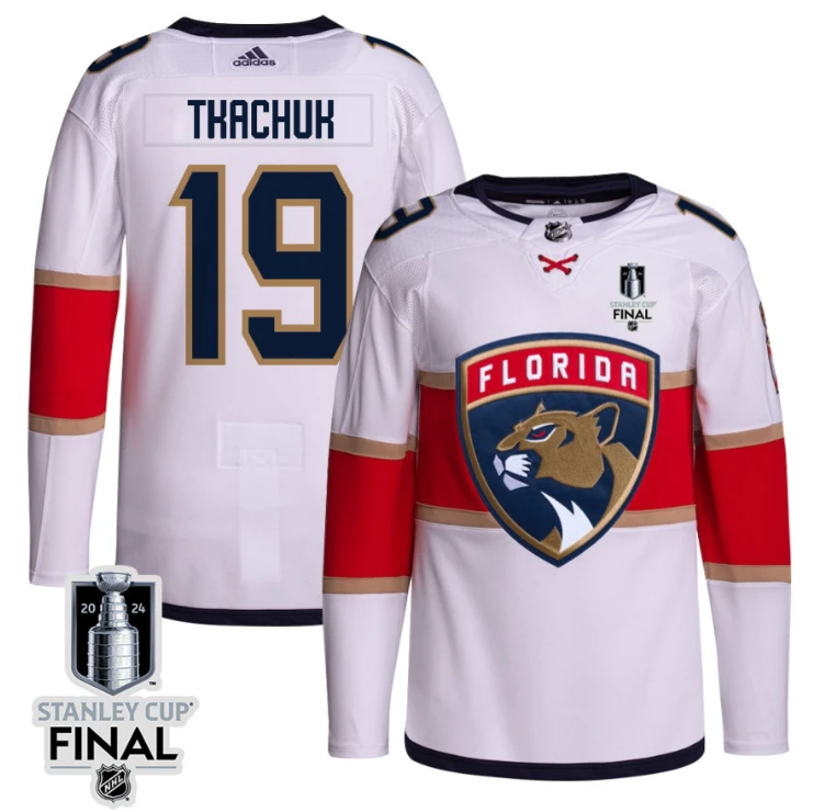 Matthew Tkachuk 19 Florida Panthers 2024 STANLEY CUP Final Away Breakaway Jersey Men, White by Hockey David