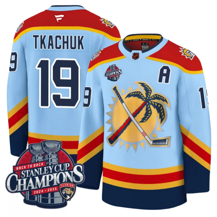 Matthew Tkachuk Jersey #19 Florida Panthers 2025 Stanley Cup Back To Back Blue by Hockey David