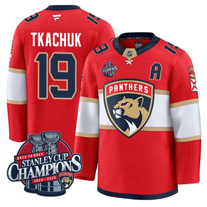 Matthew Tkachuk Jersey #19 Florida Panthers 2025 Stanley Cup Back To Back Red by Hockey David