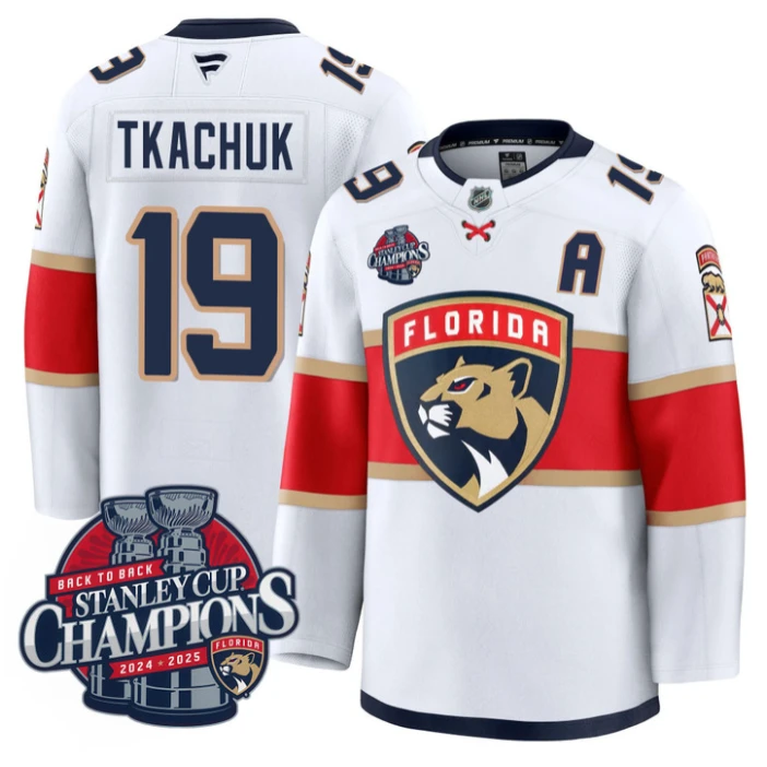 Matthew Tkachuk Jersey #19 Florida Panthers 2025 Stanley Cup Back To Back White by Hockey David