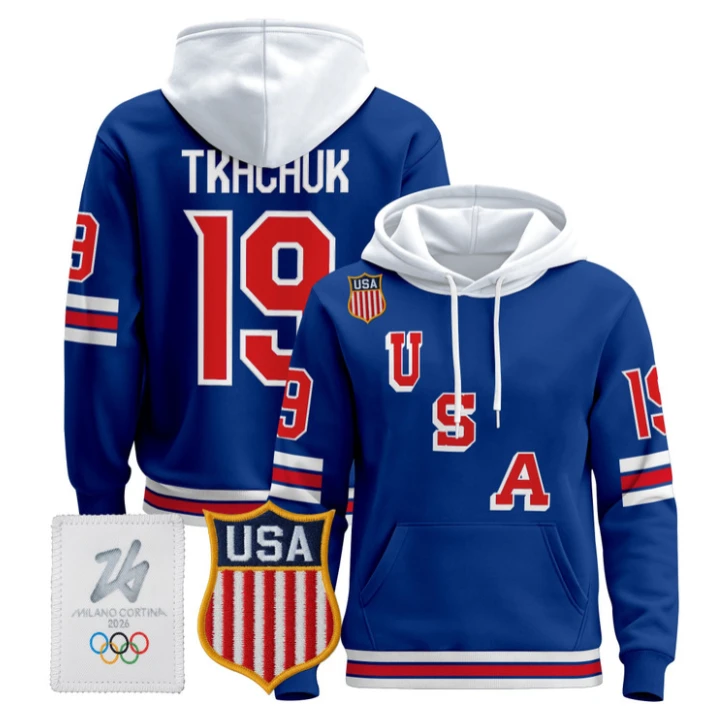 Matthew Tkachuk #19 USA Olympic 2026 Premium Hockey Pullover Hoodie Stitched by Hoodie Pullover