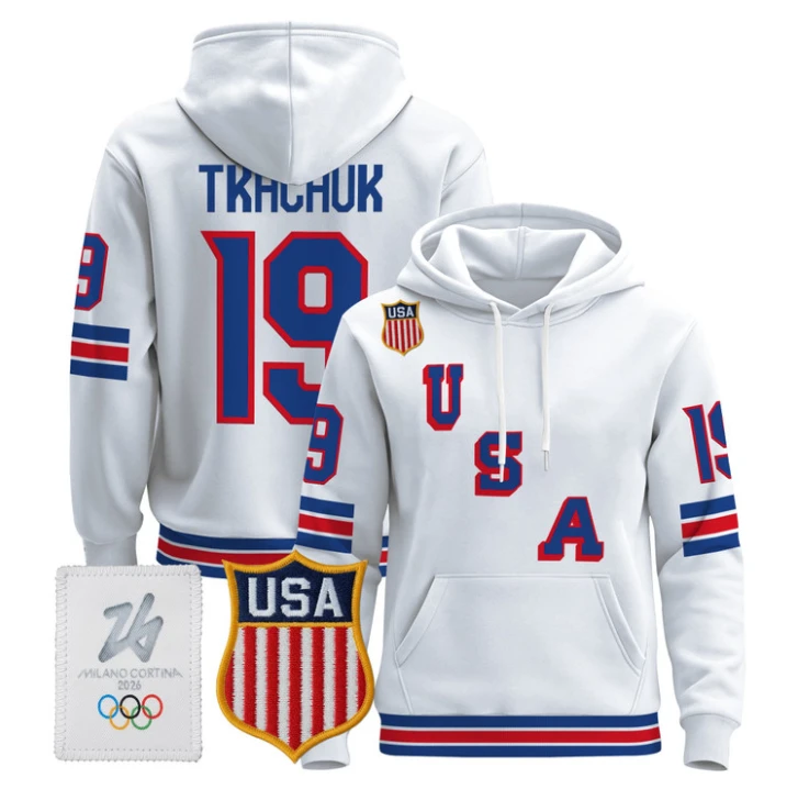 Matthew Tkachuk #19 USA Olympic 2026 Premium Hockey Pullover Hoodie Stitched by Hoodie Pullover