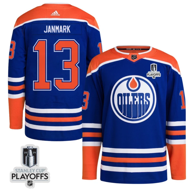 Mattias Janmark 13 Edmonton Oilers 2024 NHL Playoffs Patch Home Jersey - Men by Hockey David