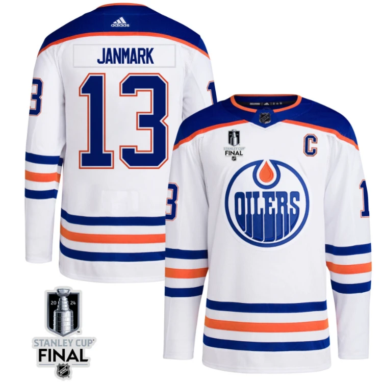 Mattias Janmark 13 Edmonton Oilers 2024 STANLEY CUP Final Away Jersey Men, White by Hockey David