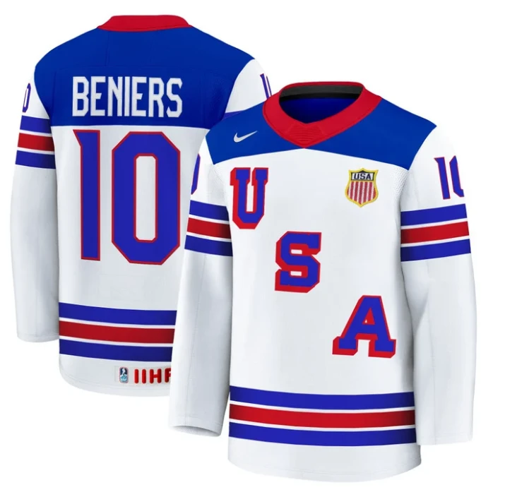 Matty Beniers Jersey #10 USA Hockey 2025 Premium Stitched Home by Hockey David
