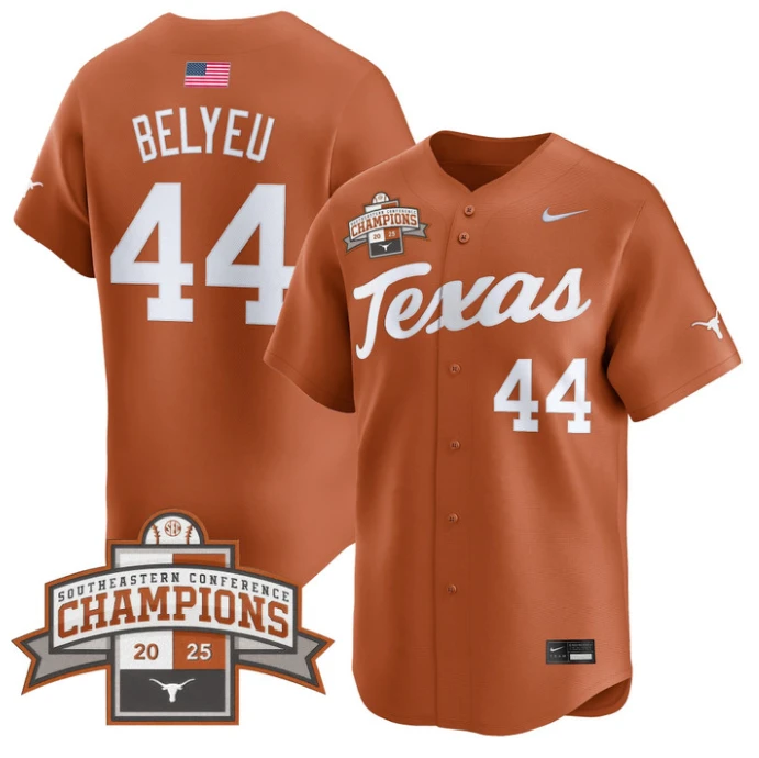 Max Belyeu Jersey #44 Texas Longhorns 2025 Southeastern Champions Vapor Stitched Texas Orange by My Store
