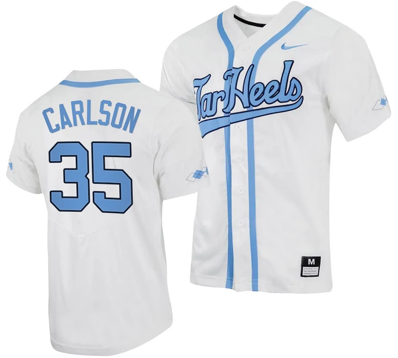 Max Carlson Jersey #35 North Carolina Tar Heels Baseball White Full-Button by My Store