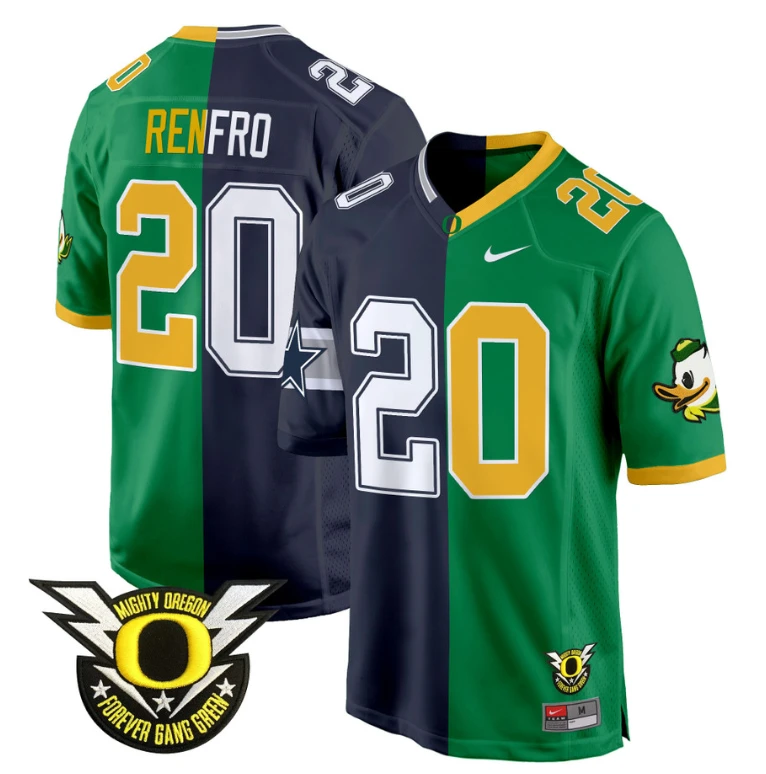 Mel Renfro Jersey #20 Oregon Ducks Split Game College Football All Stitched by NCAA Football Jersey