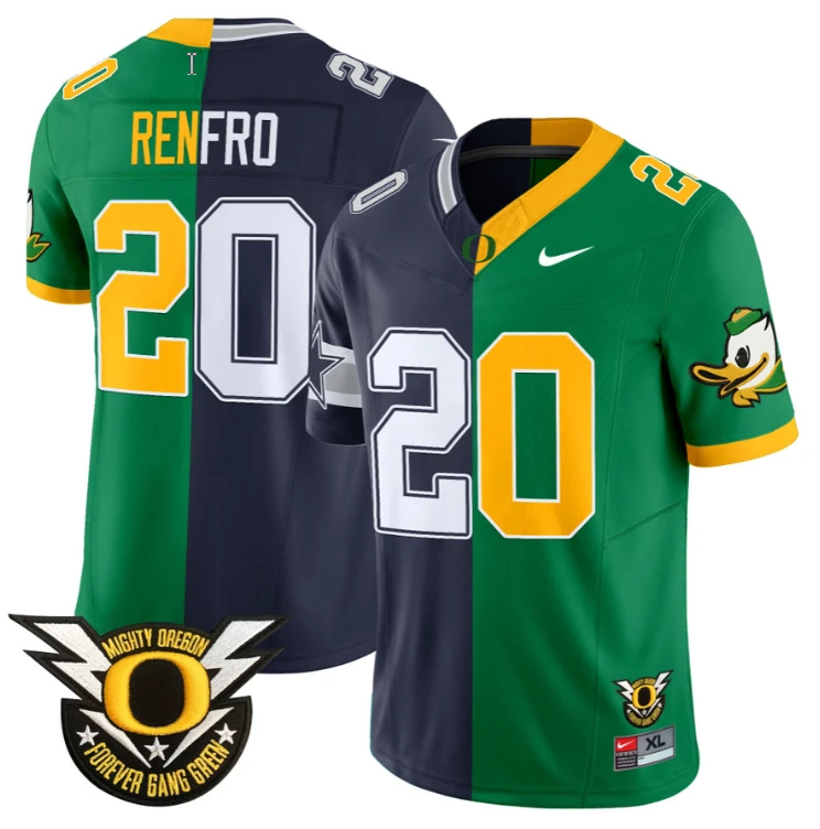 Mel Renfro Jersey #20 Oregon Ducks Split Vapor Limited Football Stitched by NCAA Football Jersey
