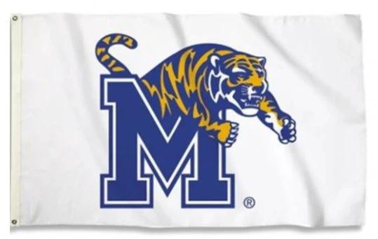 Memphis Tigers White Flag 3X5ft Banner Polyester with 2 Brass Grommets by flagsjustdoit