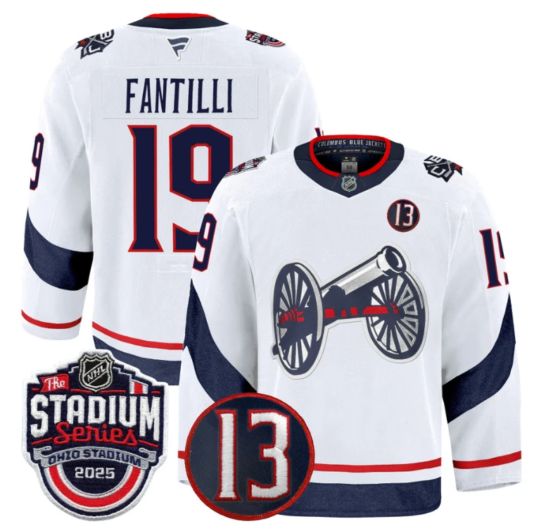 Men Adam Fantilli Jersey #19 Columbus Blue Jackets 2025 Stadium Series White by Hockey David